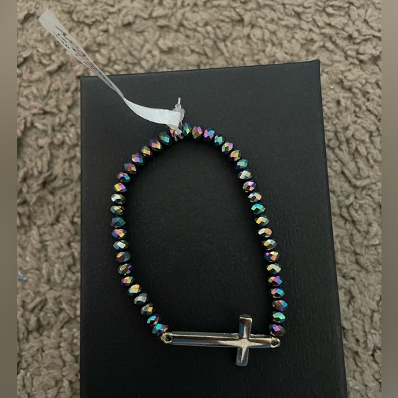 Icing Jewelry - NWT Icing Iridescent Beaded Cross Elastic Bracelet